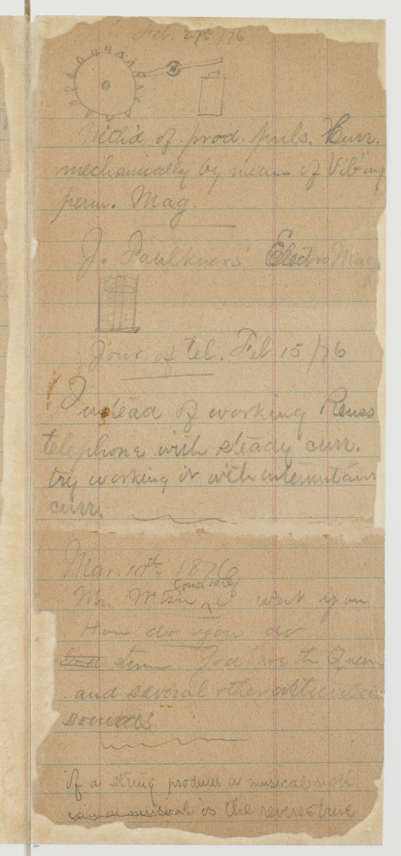 Thomas Watson’s notebook page recording the invention of telephone (March 10, 1876)