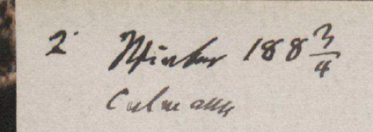 Hand written note in the notebook "Mathematical Acoustics": winter 1883/4, Culmann