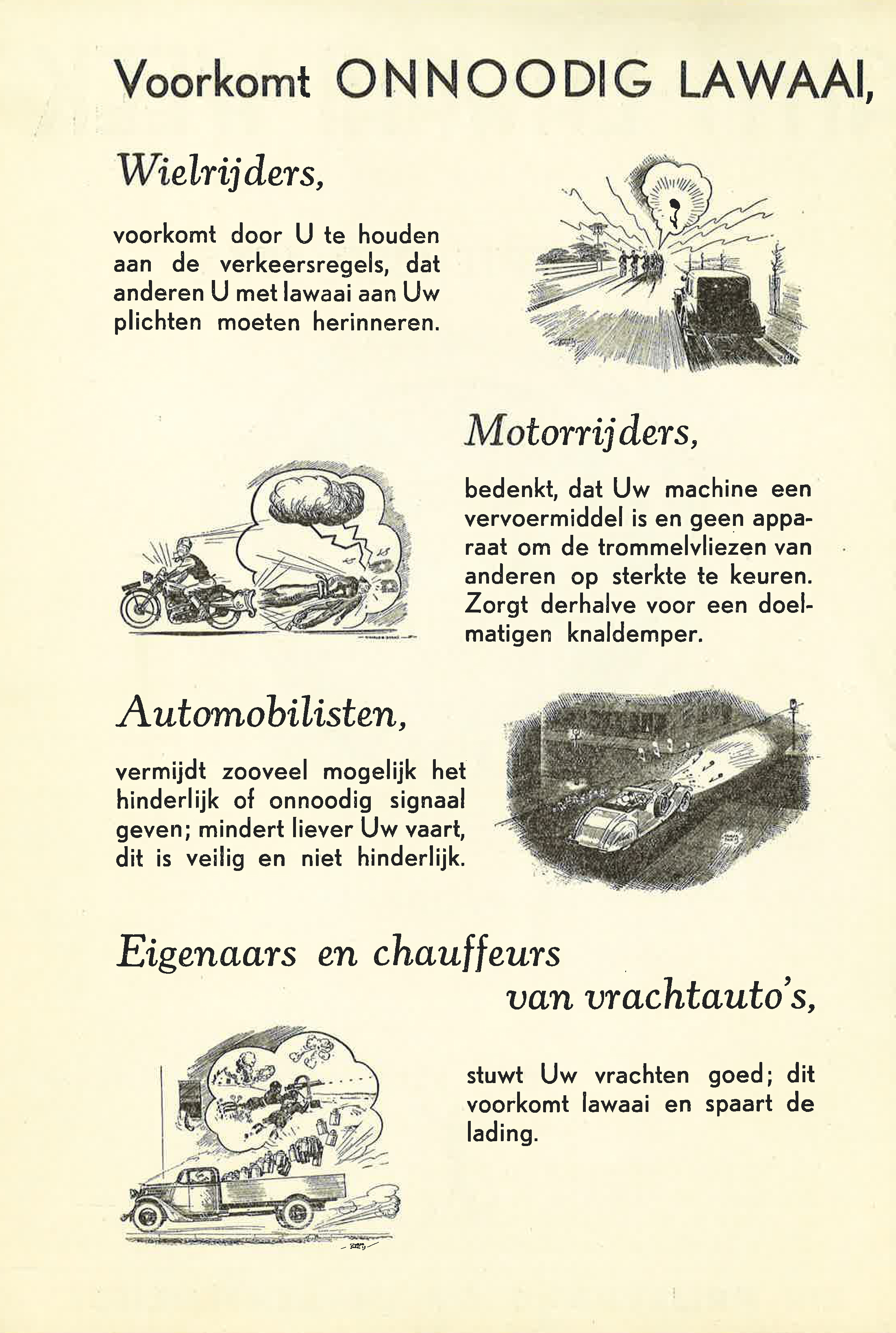 "Prevent Unnecessary Noise," second page from the Leaflet "Anti-Noise Week," September 23-28, 1935, The Hague, The Netherlands. From Archives Sound Foundation (Geluidstichting) (1933-1942), stored at the archives of the Nieuwegein, The Netherlands. Courtesy Nederlands Akoestisch Genootschap.